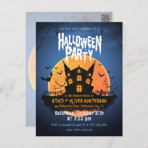 Haunted House Bats Graveyard Halloween Invitation Postcard