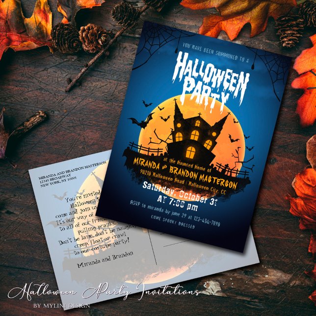 Haunted House Bats Graveyard Halloween Invitation Postcard (Creator Uploaded)