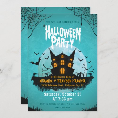 Haunted house bats  graveyard halloween party invitation
