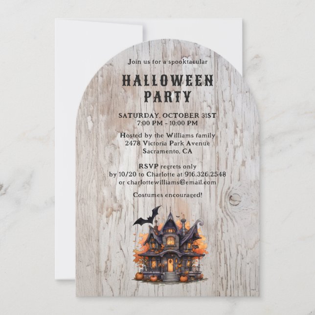 Haunted House Bats Jack O’Lantern Halloween Party Invitation (Front)