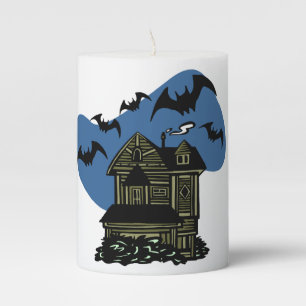 Haunted House Bats Pillar Candle