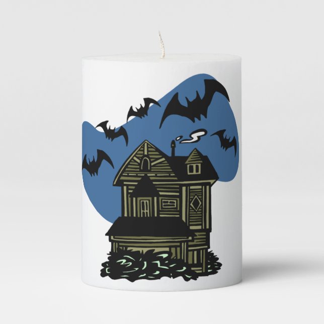 Haunted House Bats Pillar Candle (Front)