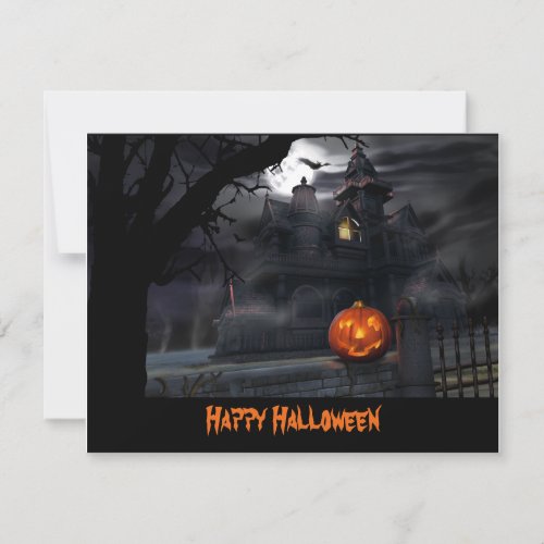 Haunted House Bats Pumpkin Halloween Invitation