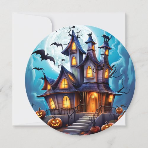 Haunted House Bats Pumpkins Halloween Card