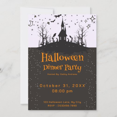 Haunted House Bats Stars Halloween Dinner Party Invitation