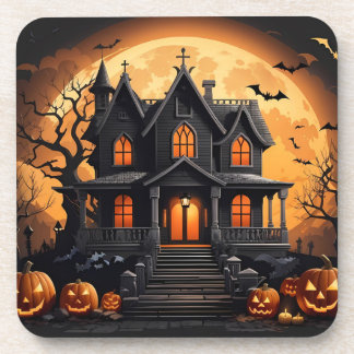 Haunted house beverage coaster