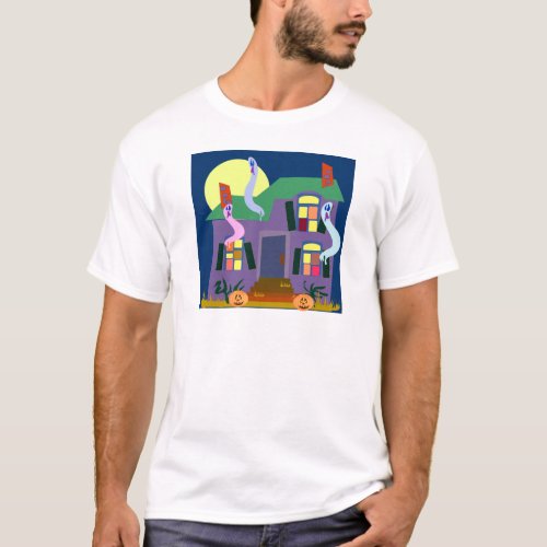 Haunted House Cartoon Ghosts Halloween Art T_Shirt