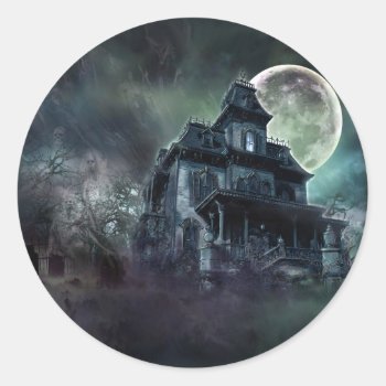 Haunted House Classic Round Sticker by themonsterstore at Zazzle