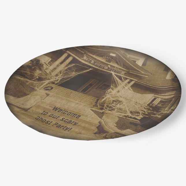 Haunted House (customizable) Paper Plates (Angled)