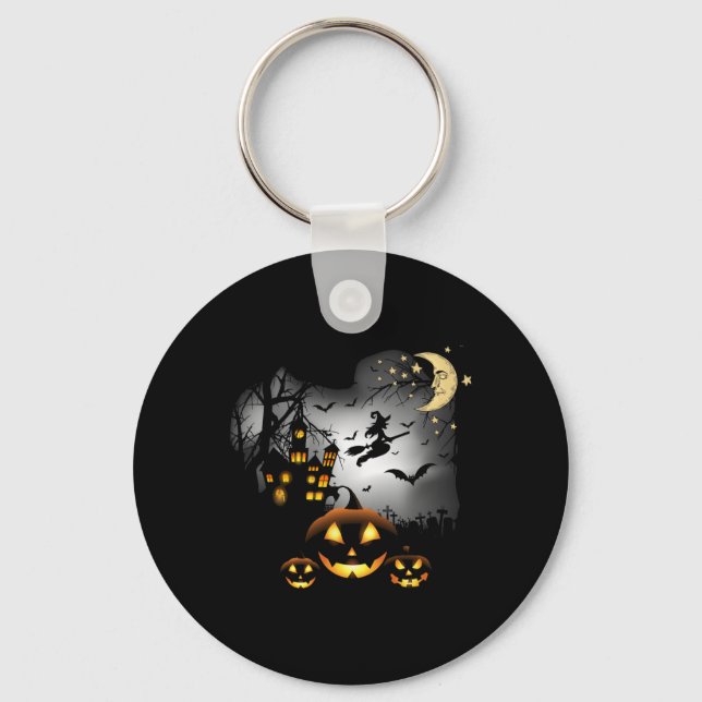 Haunted House - Flying Witch - Jack O Lantern  Keychain (Front)