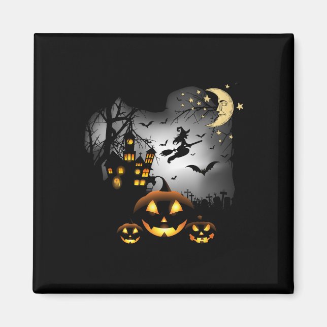 Haunted House - Flying Witch - Jack O Lantern  Magnet (Front)
