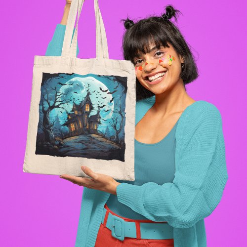 Haunted House for Trick_or_Treaters at Halloween Tote Bag