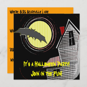Haunted House Full Moon and Bat Invitation