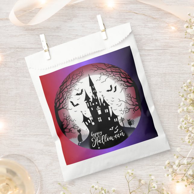 Haunted House Full Moon Happy Halloween Favor Bag (Clipped)