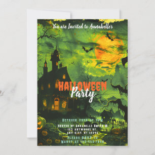 Haunted House Full Moon Pumpkins Halloween Party Invitation