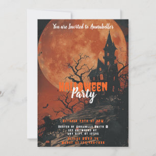 Haunted House Full Moon Pumpkins Halloween Party Invitation