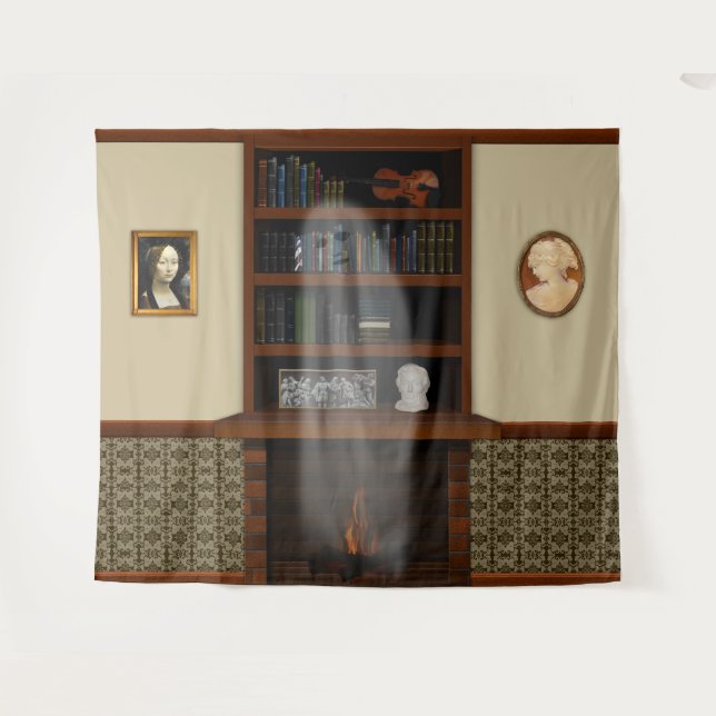 Haunted House Ghost Library Halloween Tapestry (Front (Horizontal))