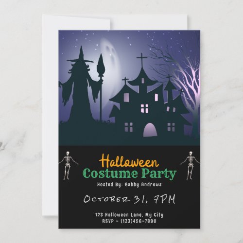 Haunted House Ghost Witch Stars Halloween Invitation