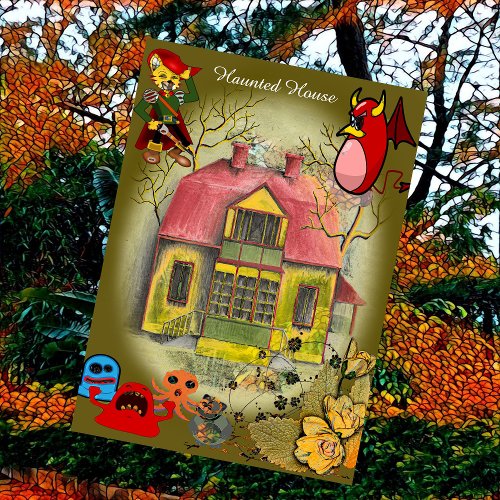Haunted House Ghosts Halloween Whimsical Card