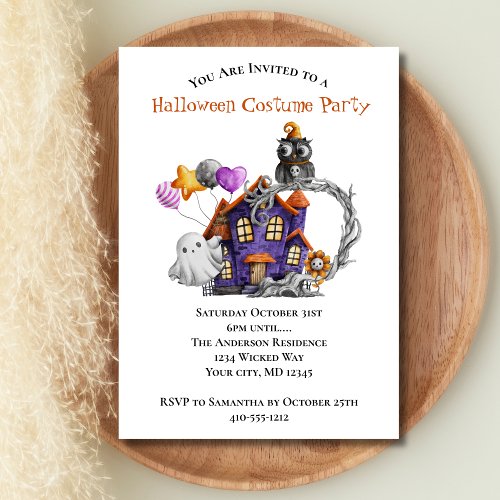 Haunted House Ghosts Owls Balloon Halloween Party Invitation