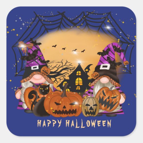 Haunted House Gnomes and Jack oLanterns Halloween Square Sticker