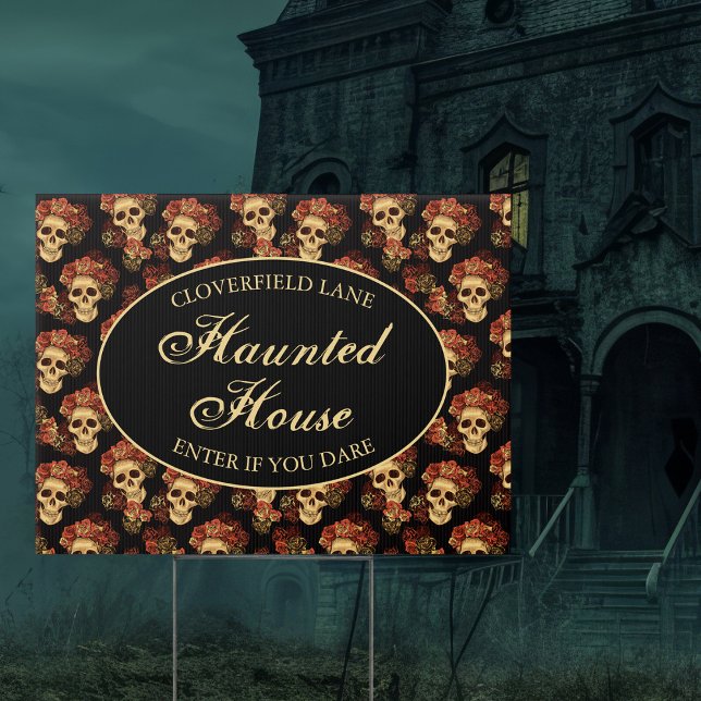 Haunted House Gothic Skull Welcome Halloween Yard Sign (Creator Uploaded)