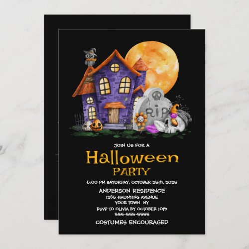 Haunted House Gravestone Halloween Party Invitation
