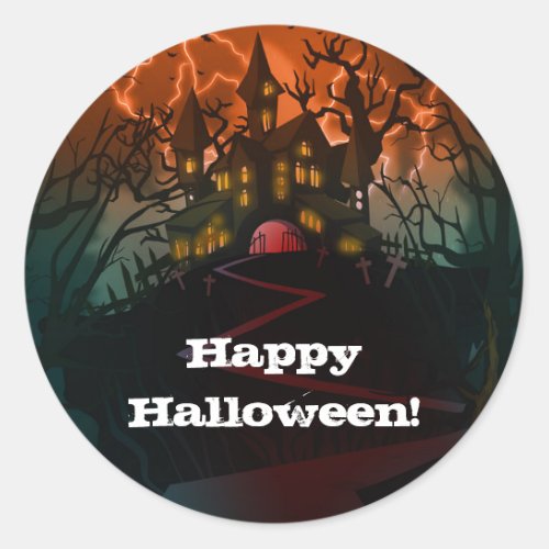 Haunted House Graveyard Halloween Party Classic Round Sticker