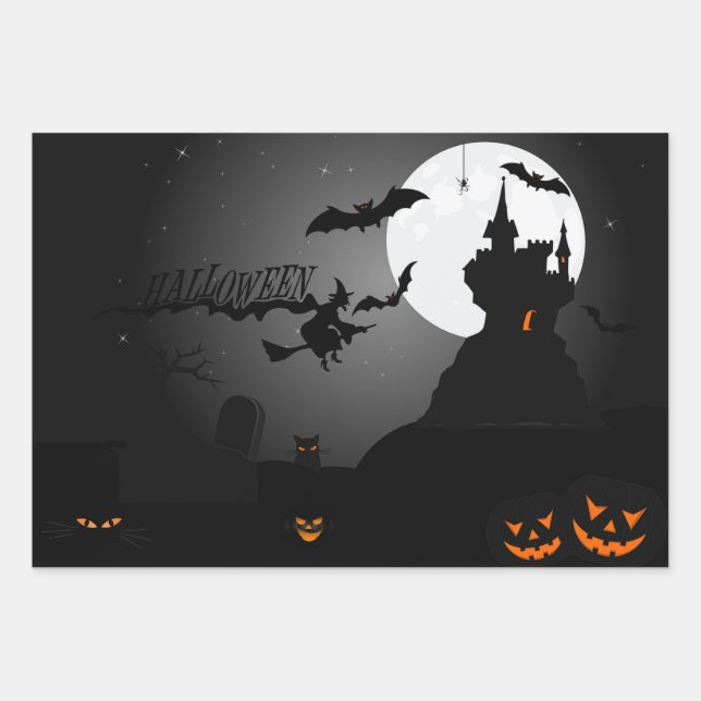 Haunted House Graveyard Halloween  Wrapping Paper Sheets (Front)