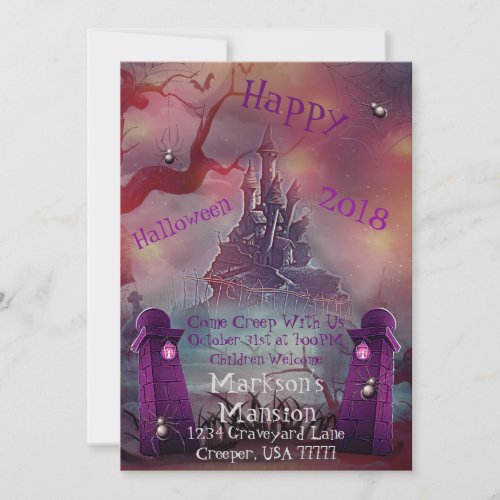 Haunted House Graveyard Mansion Halloween Party Invitation