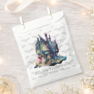 Haunted House Gray Bats Happy Halloween Favor Bag