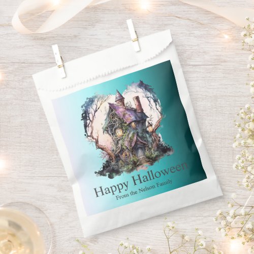 Haunted House Green Blue Ombre Happy Halloween Favor Bag