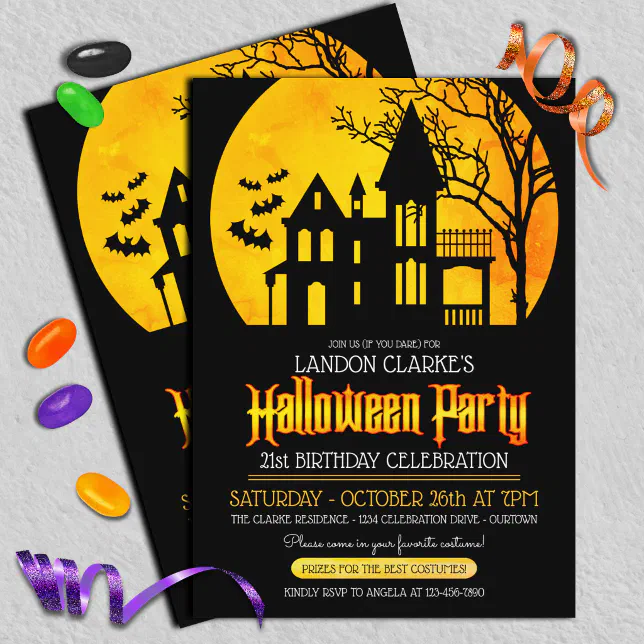 Haunted House Halloween Birthday Party Invitations | Zazzle