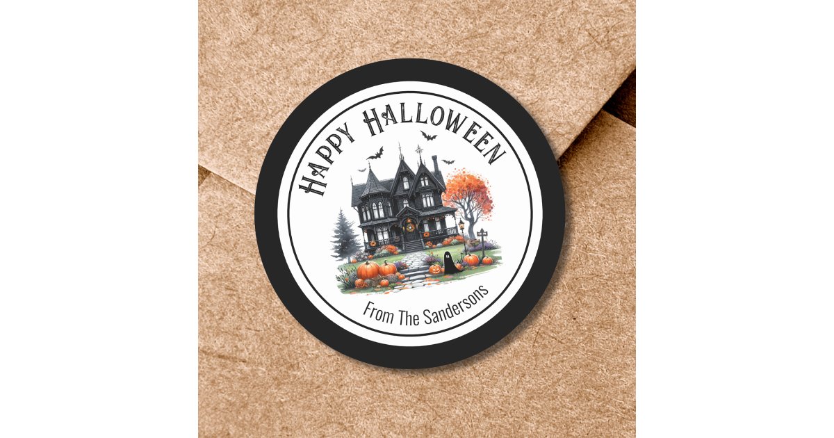 Haunted House Halloween Classic Round Sticker | Zazzle