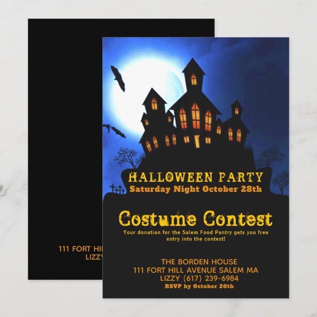 Haunted House Halloween Costume Party Invitation (Front/Back)