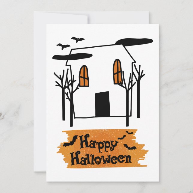 Haunted House Halloween Cute Doodle T-Shirt Holiday Card (Front)