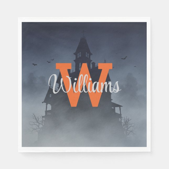 Haunted House Halloween Decor Custom Monogram Napkins (Front)