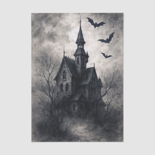 Haunted House Halloween Decoupage Tissue Paper (Front)