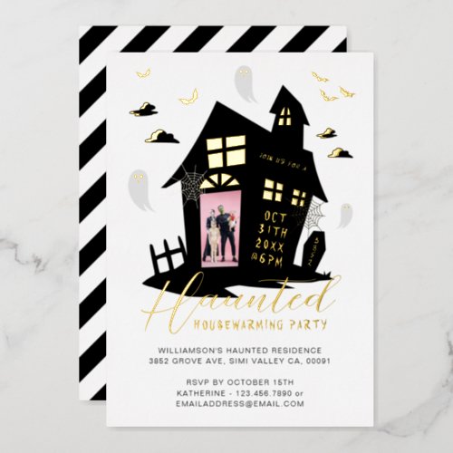 Haunted House Halloween Housewarming Party Photo Foil Invitation