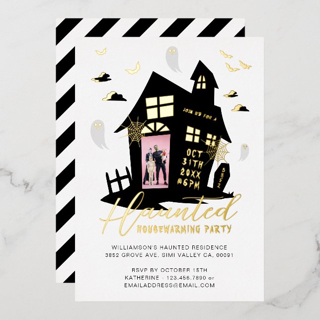 Haunted House Halloween Housewarming Party Photo Foil Invitation (Front/Back)
