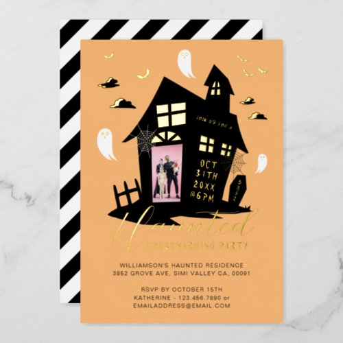 Haunted House Halloween Housewarming Party Photo Foil Invitation