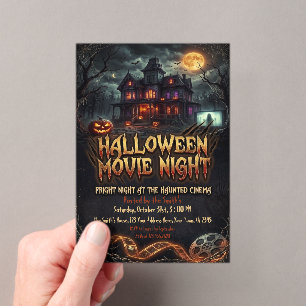 Haunted House Halloween Movie Night Acrylic Rsvp Card
