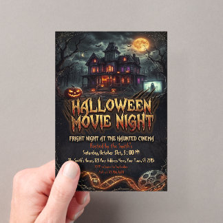 Haunted House Halloween Movie Night Acrylic Rsvp Card