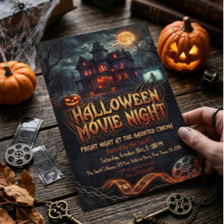Haunted House Halloween Movie Night Invitation