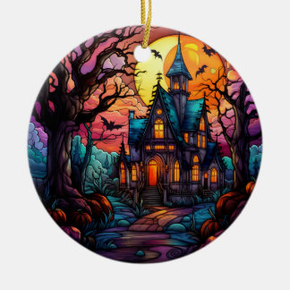 Haunted House Halloween Ornament - Stained Glass
