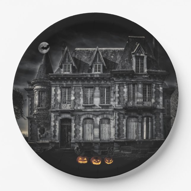 Haunted House Halloween Paper Plates (Front)