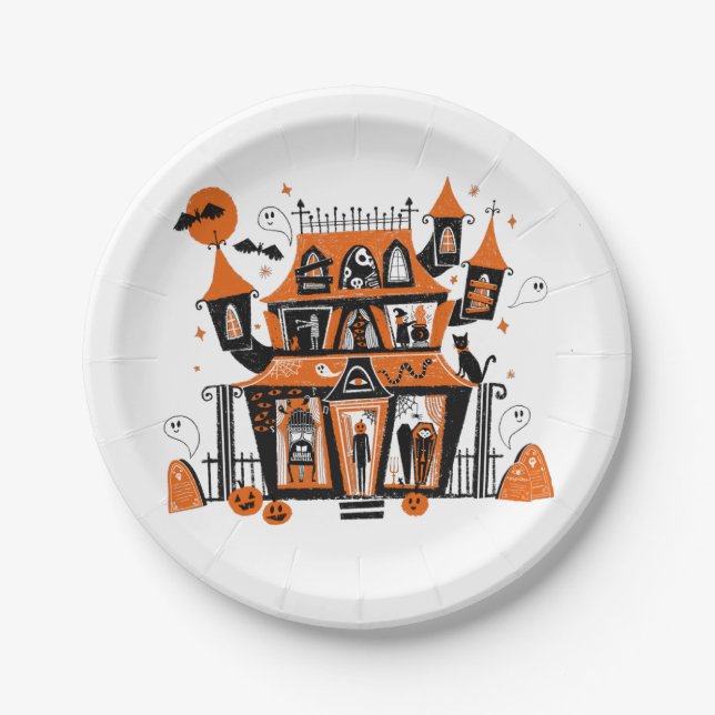 Haunted House Halloween Paper Plates (Front)