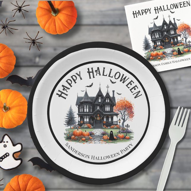 Haunted House Halloween Paper Plates (Haunted House Halloween Paper Plates)