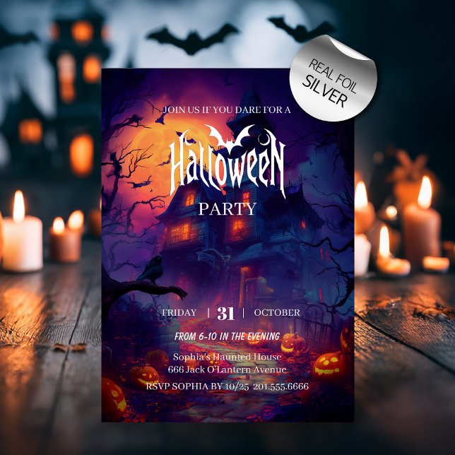 Haunted House Halloween Party Foil Invitation (Creator Uploaded)