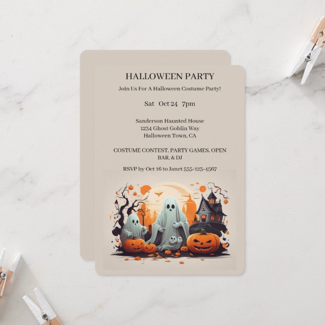 Haunted House Halloween Party Invitation (Front/Back In Situ)
